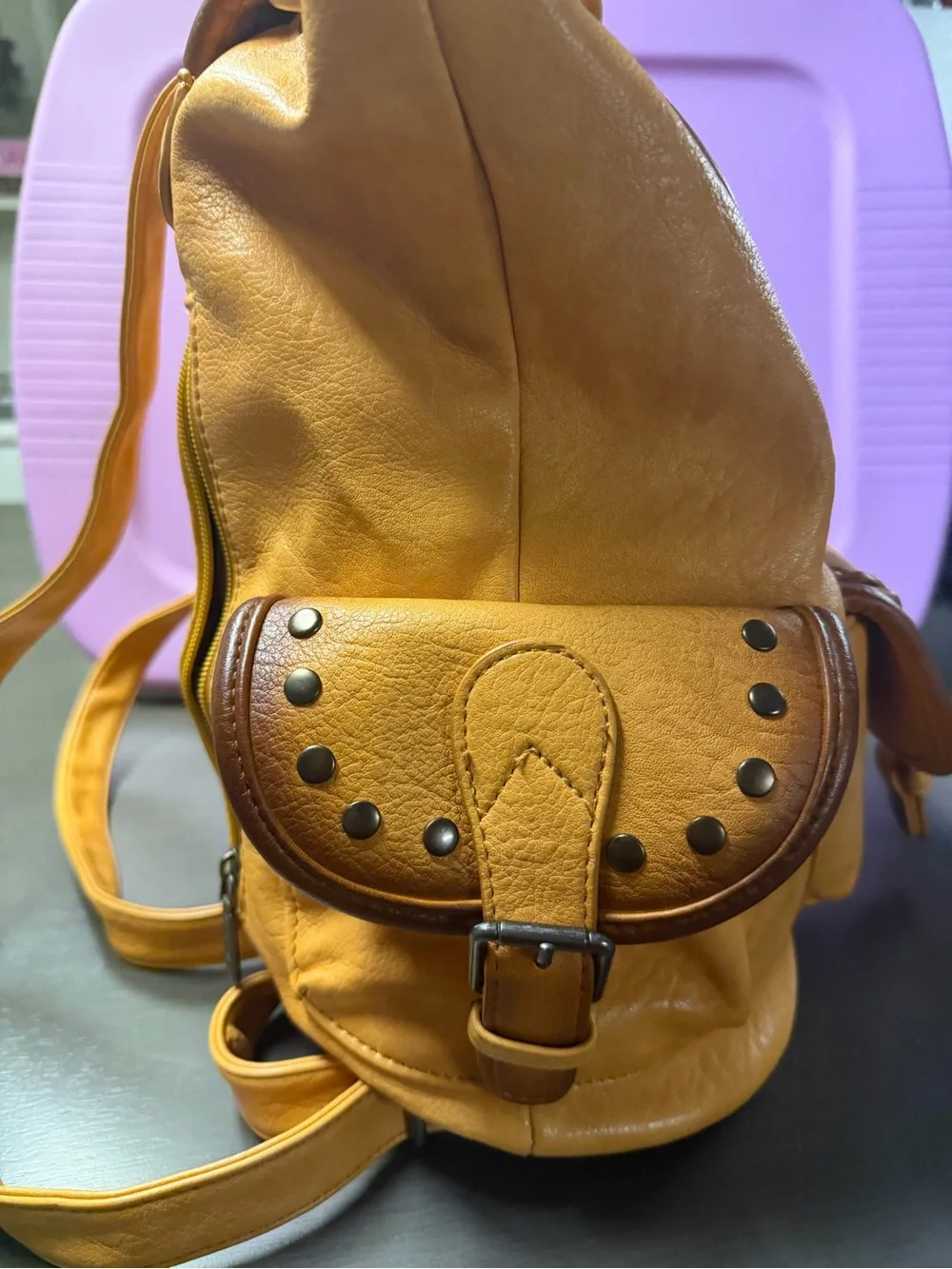 Montana West Mustard Leather Braided Accent Backpack